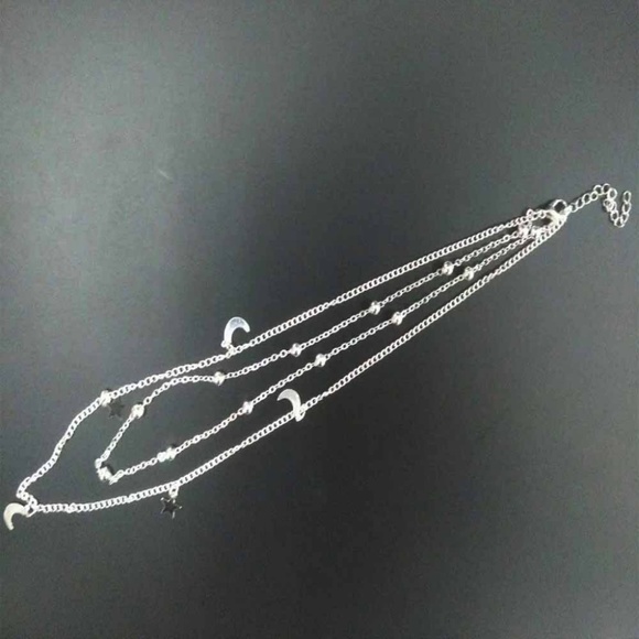 Silver Layered Moon & Stars Bib Choker Necklace - Picture 5 of 6